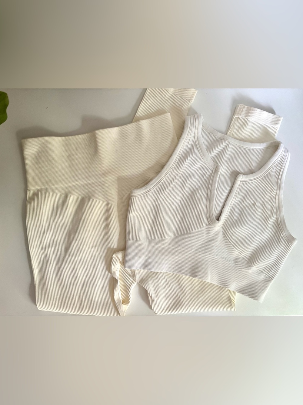 SET- Ribbed Seamless Top/Sports Bra and High-Waist Leggings Size M
